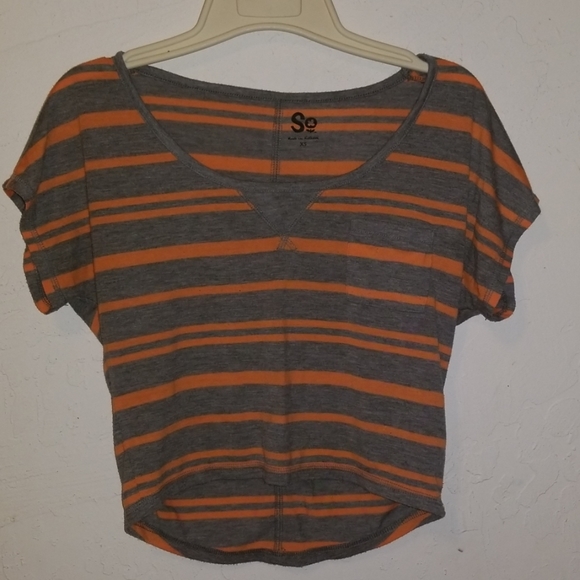 SO Tops - SO Gray & Orange Striped Crop Top